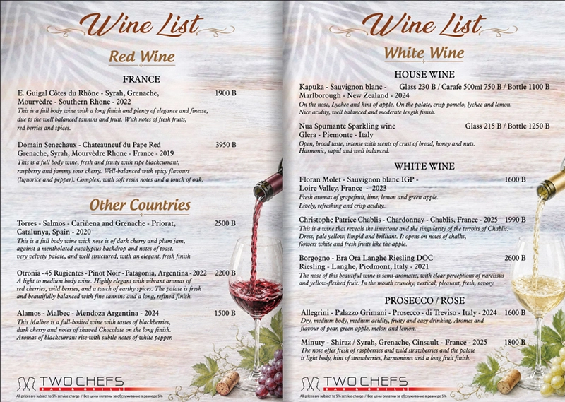 Two Chefs Cocktail & Wine Menu